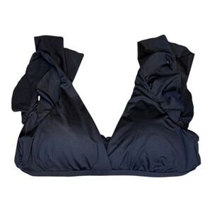 La Blanca Ruffle Trim Swim Top Black Size 8 NEW NWT‎